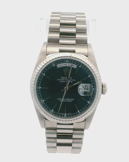 Rolex Day Date 18239 Blue Dial 18K White Gold W/Service Docs.