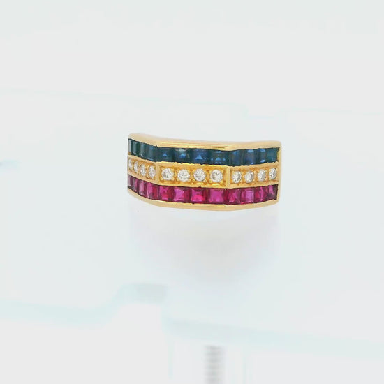 18K Gold With Ruby, Sapphire & Diamond Ring