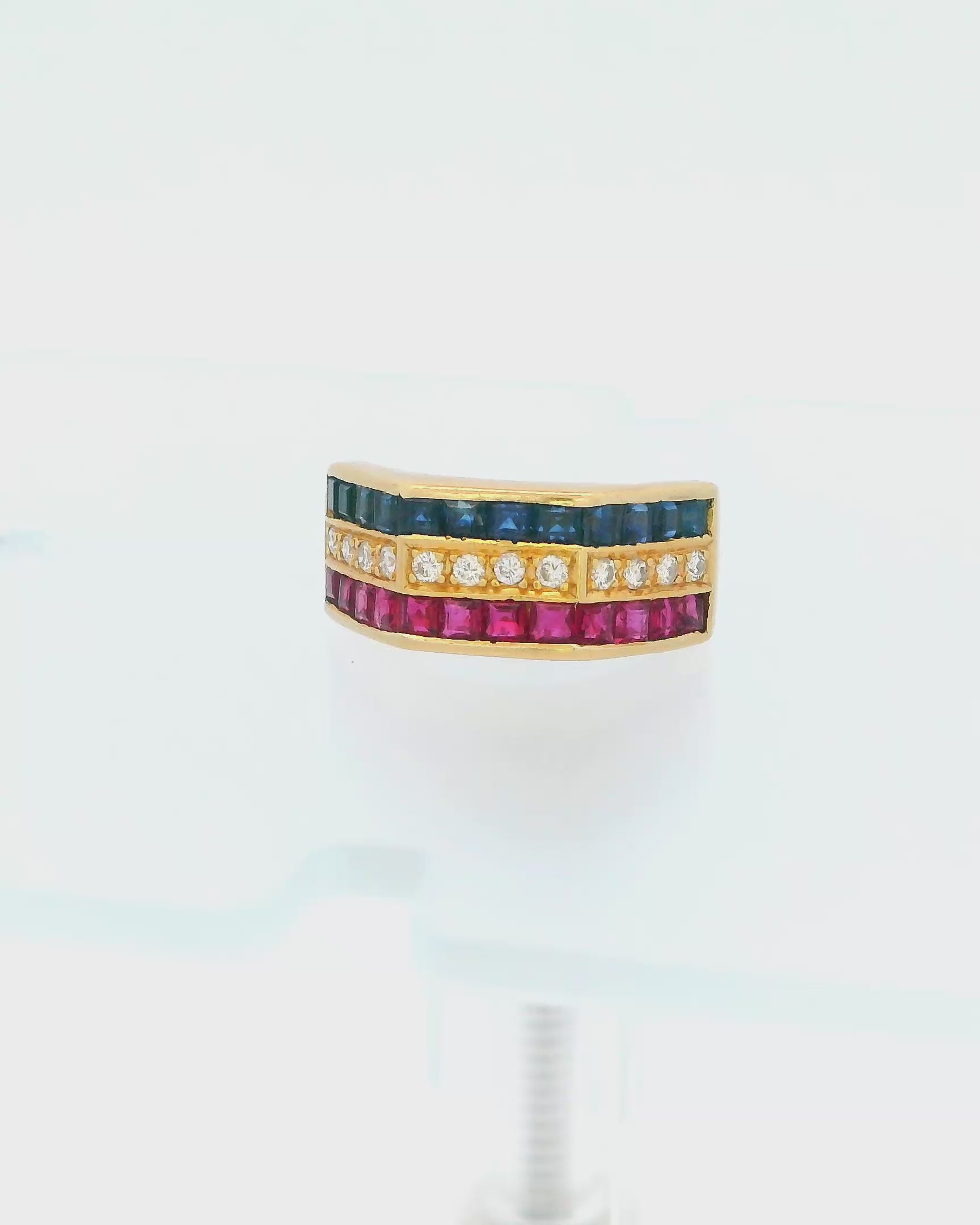 18K Gold With Ruby, Sapphire & Diamond Ring