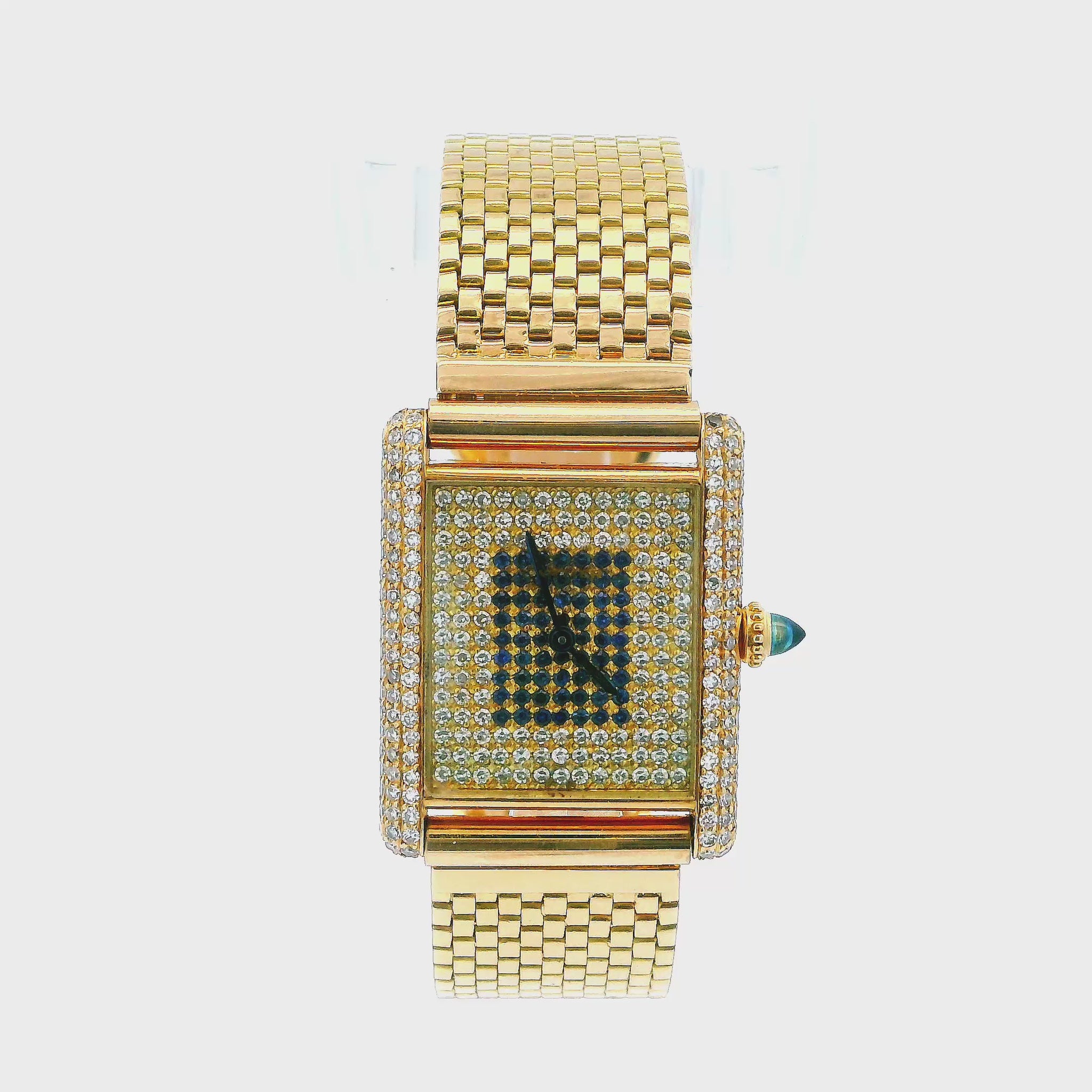 Cartier Tank Paris 18K Yellow Gold & Pave Dial Bezel Box & Papers
