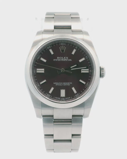Rolex Oyster Perpetual 116000 Red-Grape Dial Steel Box Papers