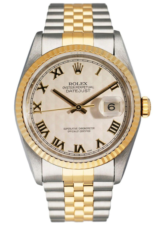 Rolex  Datejust 16233 Ivory Pyramid Dial Watch Full Set