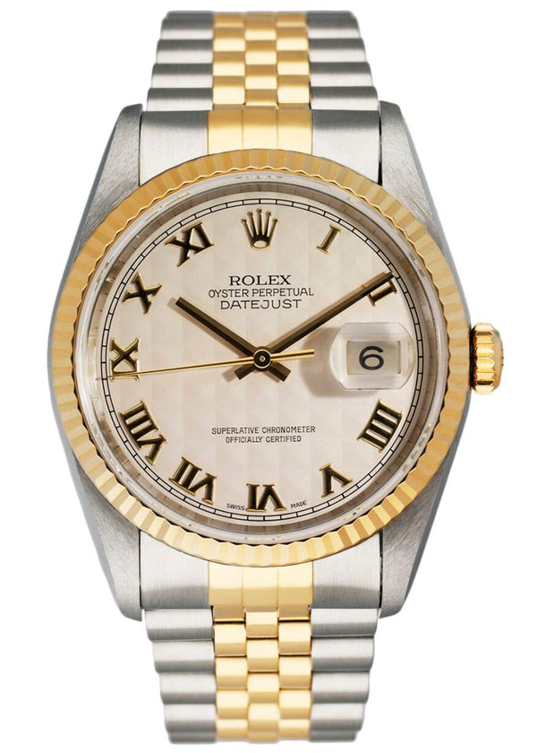 Rolex  Datejust 16233 Ivory Pyramid Dial Watch Full Set